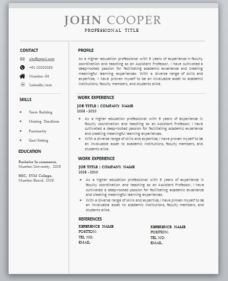 modern resume format for experienced